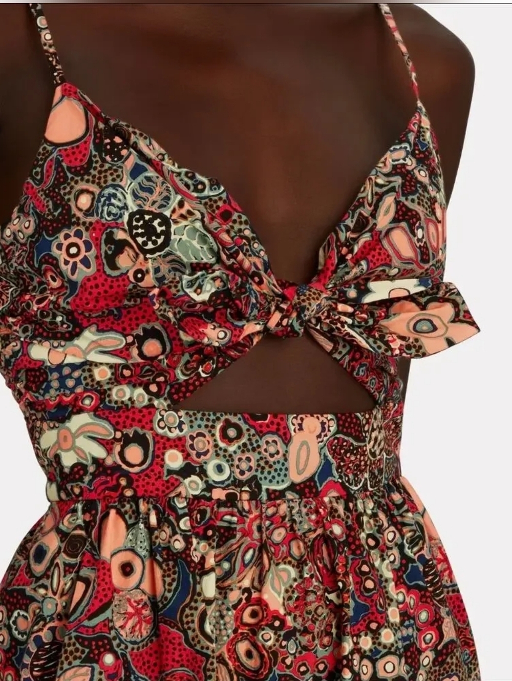 💘 A.L.C. Dani Floral Cotton Mini Dress in Sangria Multi Tie Front Cutout - Picture 6 of 14